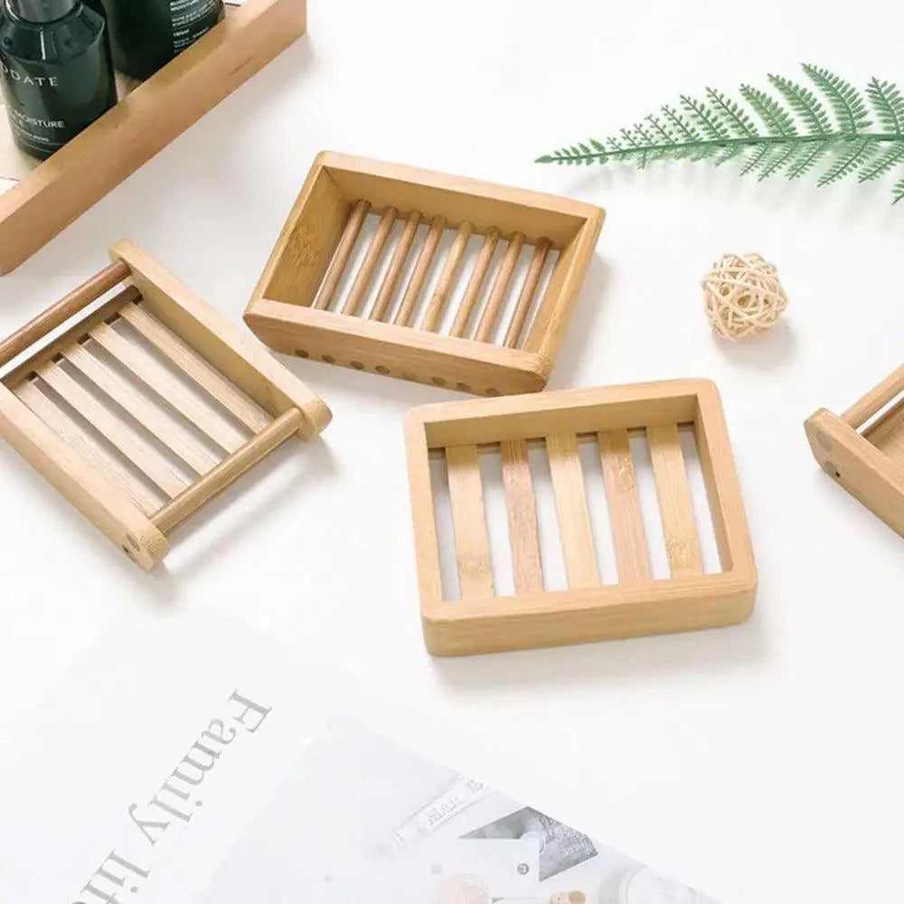 Wooden Natural Bamboo Soap Dishes Tray Holder Storage Soap Rack Plate Box Container Portable Bathroom Soap Dish Storage Box Bathroom Wooden Soap Case Holder Home Hand Craft Natural Wood Dish Holder for Soap Sponge Stevvex