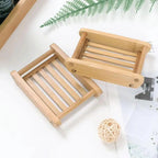 Wooden Natural Bamboo Soap Dishes Tray Holder Storage Soap Rack Plate Box Container Portable Bathroom Soap Dish Storage Box Bathroom Wooden Soap Case Holder Home Hand Craft Natural Wood Dish Holder for Soap Sponge Stevvex