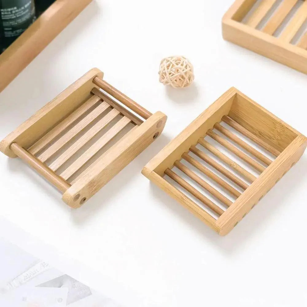 Wooden Natural Bamboo Soap Dishes Tray Holder Storage Soap Rack Plate Box Container Portable Bathroom Soap Dish Storage Box Bathroom Wooden Soap Case Holder Home Hand Craft Natural Wood Dish Holder for Soap Sponge Stevvex