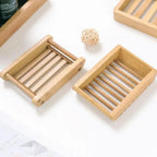 Wooden Natural Bamboo Soap Dishes Tray Holder Storage Soap Rack Plate Box Container Portable Bathroom Soap Dish Storage Box Bathroom Wooden Soap Case Holder Home Hand Craft Natural Wood Dish Holder for Soap Sponge Stevvex