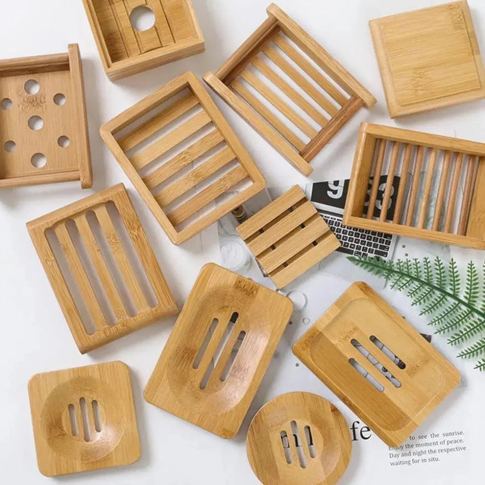 Wooden Natural Bamboo Soap Dishes Tray Holder Storage Soap Rack Plate Box Container Portable Bathroom Soap Dish Storage Box Bathroom Wooden Soap Case Holder Home Hand Craft Natural Wood Dish Holder for Soap Sponge Stevvex