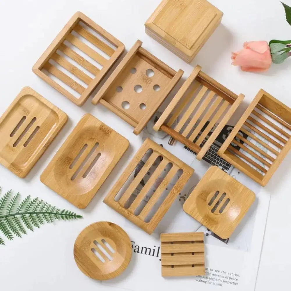 Wooden Natural Bamboo Soap Dishes Tray Holder Storage Soap Rack Plate Box Container Portable Bathroom Soap Dish Storage Box Bathroom Wooden Soap Case Holder Home Hand Craft Natural Wood Dish Holder for Soap Sponge Stevvex