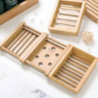 Wooden Natural Bamboo Soap Dishes Tray Holder Storage Soap Rack Plate Box Container Portable Bathroom Soap Dish Storage Box Bathroom Wooden Soap Case Holder Home Hand Craft Natural Wood Dish Holder for Soap Sponge Stevvex