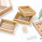 Wooden Natural Bamboo Soap Dishes Tray Holder Storage Soap Rack Plate Box Container Portable Bathroom Soap Dish Storage Box Bathroom Wooden Soap Case Holder Home Hand Craft Natural Wood Dish Holder for Soap Sponge Stevvex