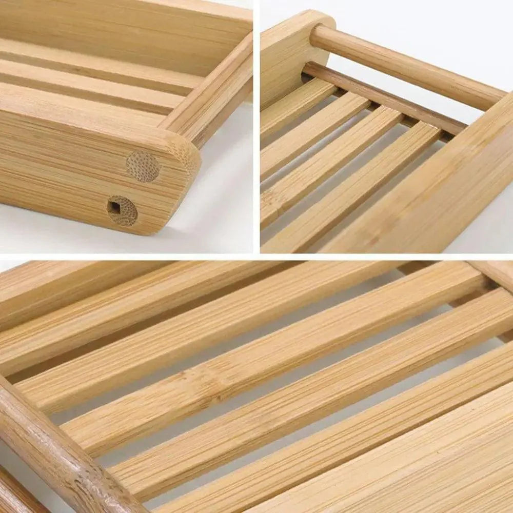 Wooden Natural Bamboo Soap Dishes Tray Holder Storage Soap Rack Plate Box Container Portable Bathroom Soap Dish Storage Box Bathroom Wooden Soap Case Holder Home Hand Craft Natural Wood Dish Holder for Soap Sponge Stevvex