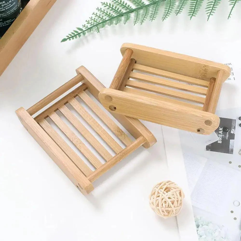 Wooden Natural Bamboo Soap Dishes Tray Holder Storage Soap Rack Plate Box Container Portable Bathroom Soap Dish Storage Box Bathroom Wooden Soap Case Holder Home Hand Craft Natural Wood Dish Holder for Soap Sponge Stevvex