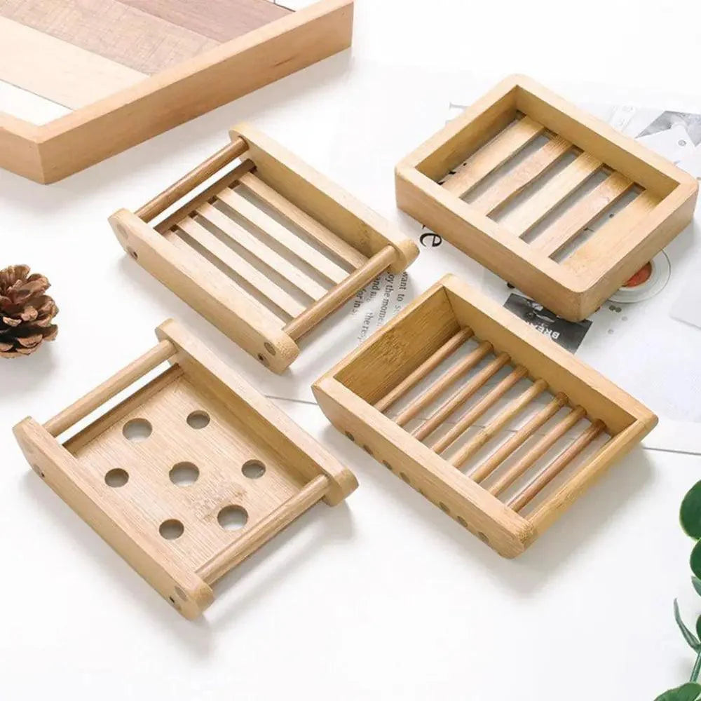 Wooden Natural Bamboo Soap Dishes Tray Holder Storage Soap Rack Plate Box Container Portable Bathroom Soap Dish Storage Box Bathroom Wooden Soap Case Holder Home Hand Craft Natural Wood Dish Holder for Soap Sponge Stevvex