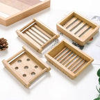 Wooden Natural Bamboo Soap Dishes Tray Holder Storage Soap Rack Plate Box Container Portable Bathroom Soap Dish Storage Box Bathroom Wooden Soap Case Holder Home Hand Craft Natural Wood Dish Holder for Soap Sponge Stevvex