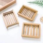 Wooden Natural Bamboo Soap Dishes Tray Holder Storage Soap Rack Plate Box Container Portable Bathroom Soap Dish Storage Box Bathroom Wooden Soap Case Holder Home Hand Craft Natural Wood Dish Holder for Soap Sponge Stevvex
