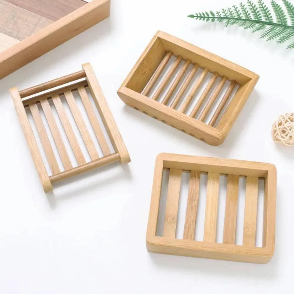 Wooden Natural Bamboo Soap Dishes Tray Holder Storage Soap Rack Plate Box Container Portable Bathroom Soap Dish Storage Box Bathroom Wooden Soap Case Holder Home Hand Craft Natural Wood Dish Holder for Soap Sponge Stevvex