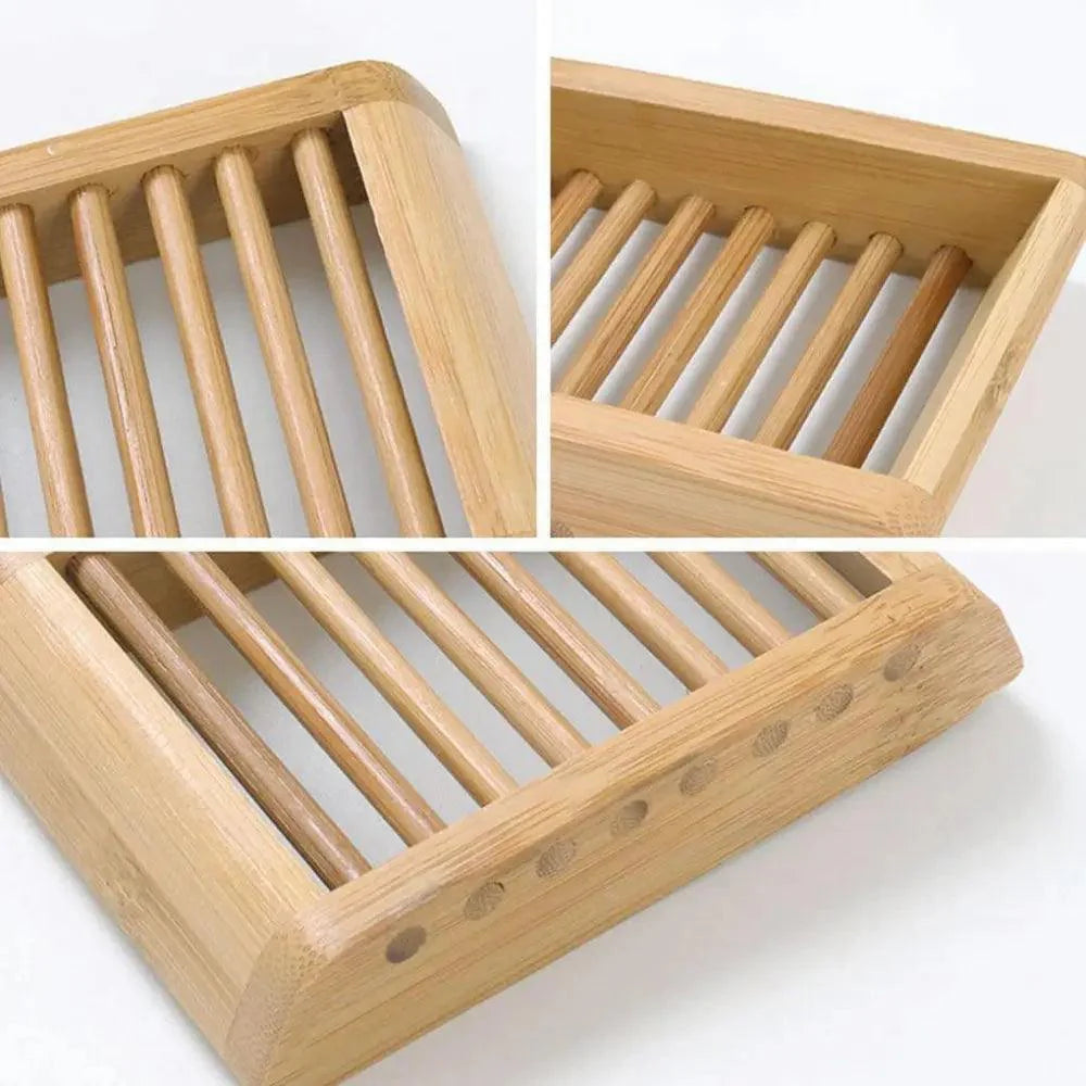Wooden Natural Bamboo Soap Dishes Tray Holder Storage Soap Rack Plate Box Container Portable Bathroom Soap Dish Storage Box Bathroom Wooden Soap Case Holder Home Hand Craft Natural Wood Dish Holder for Soap Sponge Stevvex
