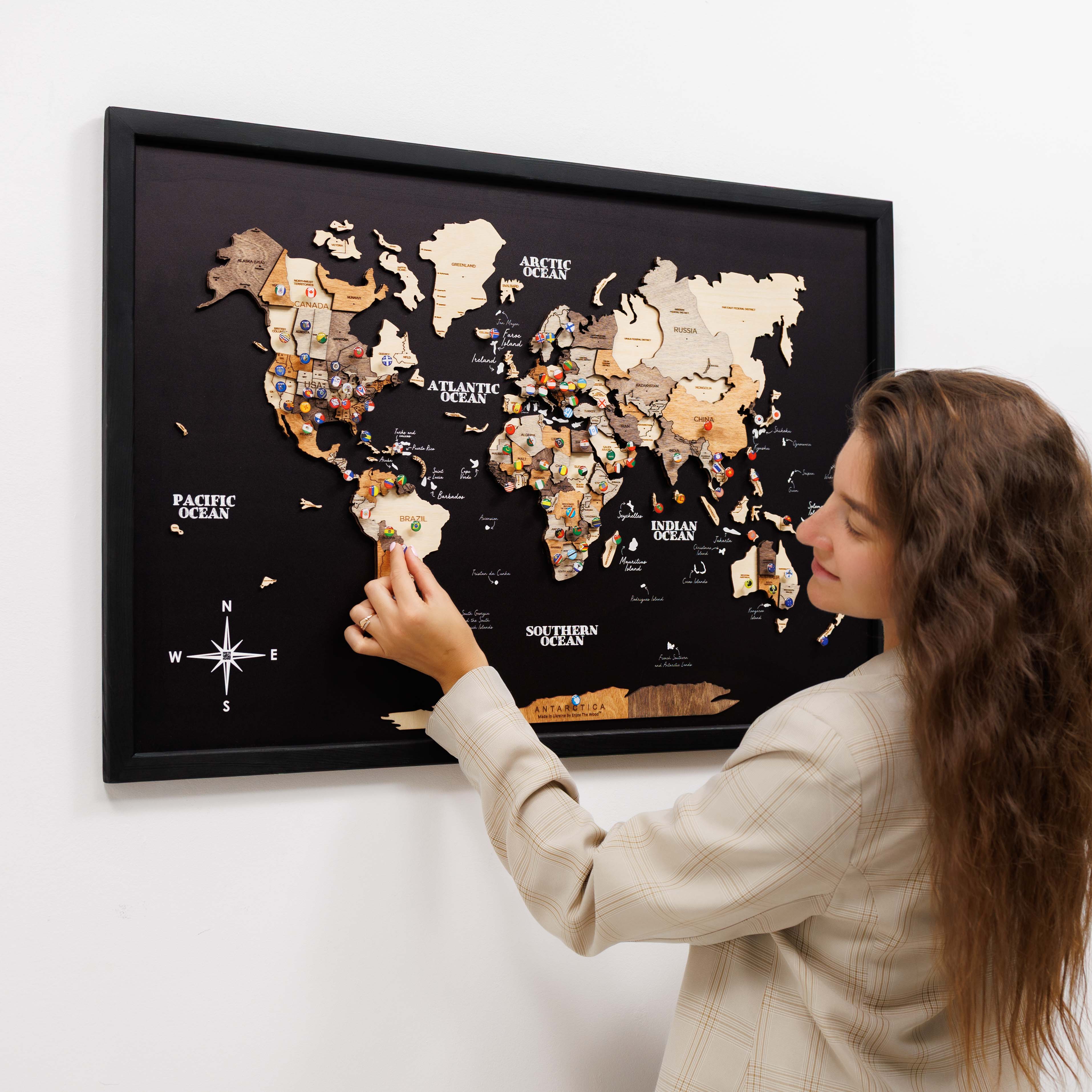 3D Wooden Panel World Map Multicolor Enjoy The Wood