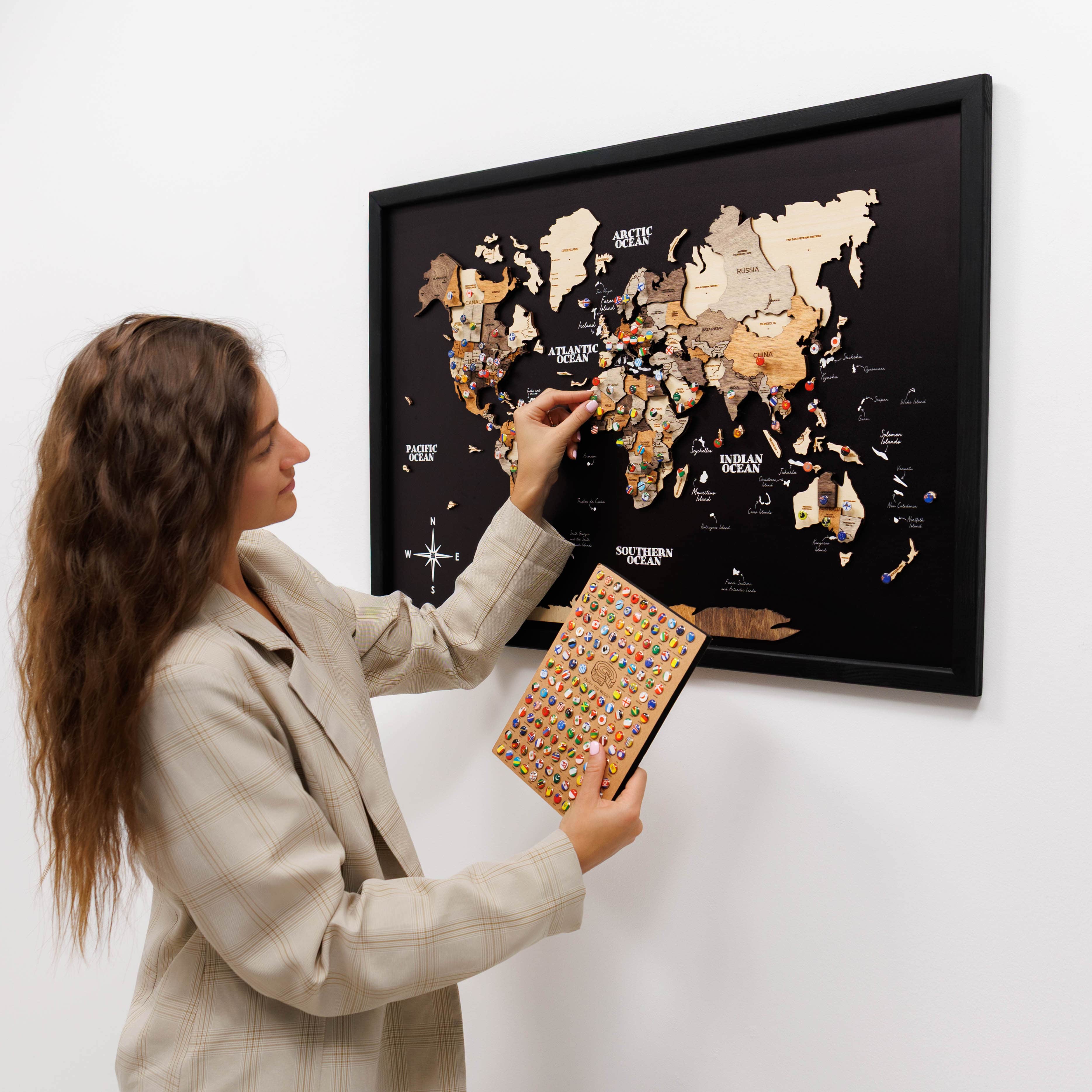 3D Wooden Panel World Map Multicolor Enjoy The Wood