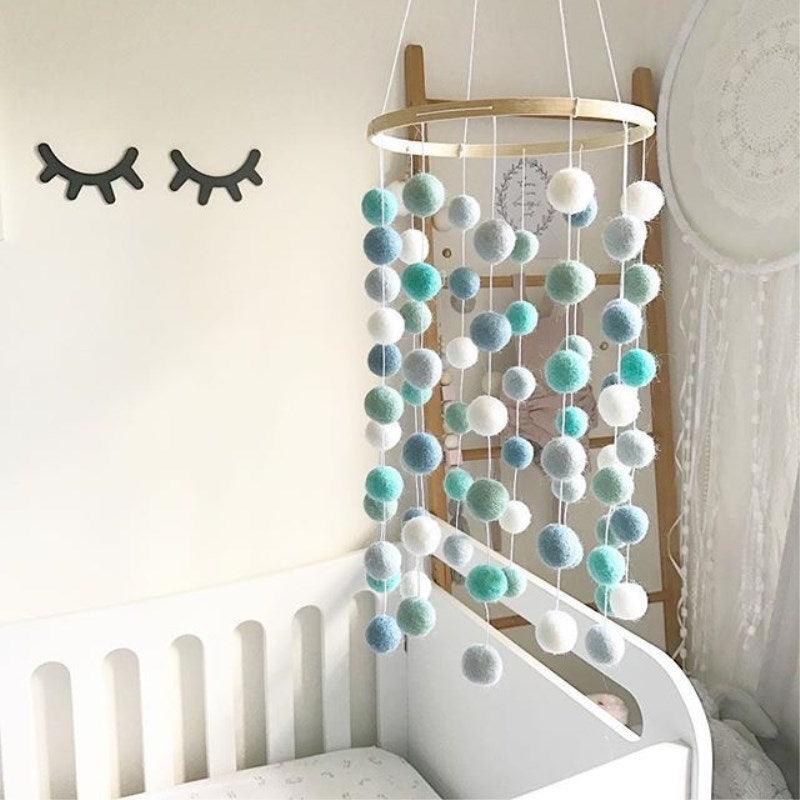 Wooden Ring With Felt Balls Wind Chimes Newborn Baby Bed Bell Pendant Kids Room Decoration Wooden Wind Chime Bed Bell Nursery Mobile Crib Bed Bell Wall Hanging Ornament Stevvex