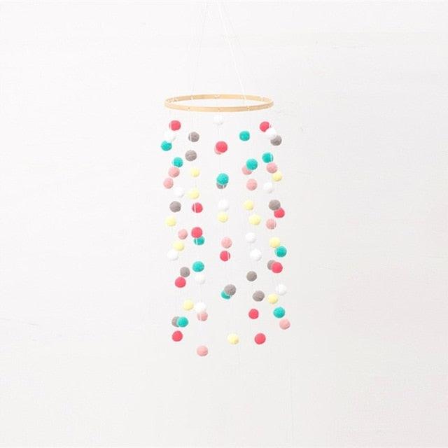 Wooden Ring With Felt Balls Wind Chimes Newborn Baby Bed Bell Pendant Kids Room Decoration Wooden Wind Chime Bed Bell Nursery Mobile Crib Bed Bell Wall Hanging Ornament Stevvex