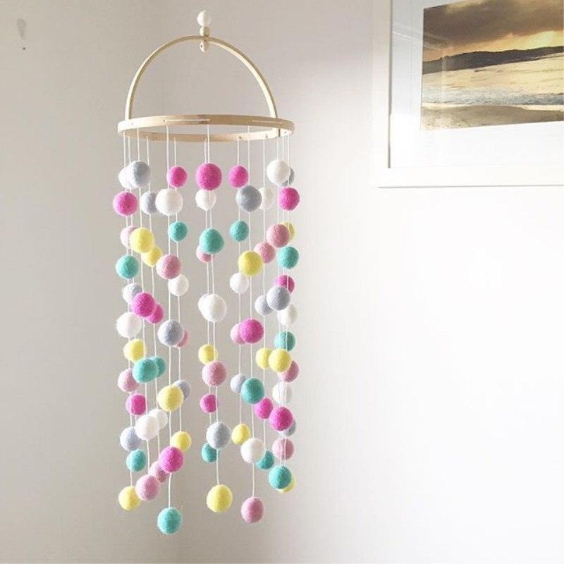 Wooden Ring With Felt Balls Wind Chimes Newborn Baby Bed Bell Pendant Kids Room Decoration Wooden Wind Chime Bed Bell Nursery Mobile Crib Bed Bell Wall Hanging Ornament Stevvex