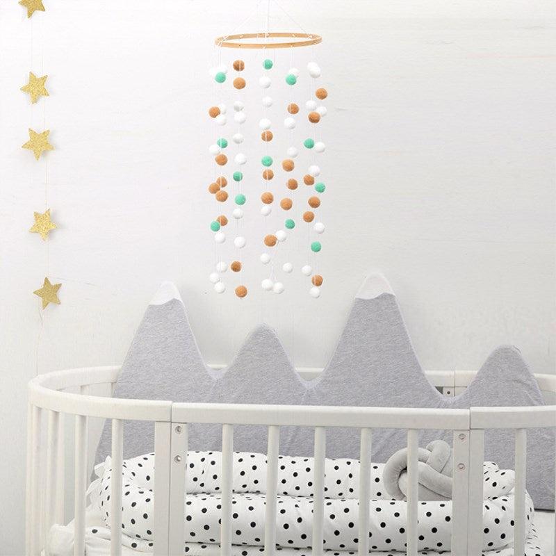 Wooden Ring With Felt Balls Wind Chimes Newborn Baby Bed Bell Pendant Kids Room Decoration Wooden Wind Chime Bed Bell Nursery Mobile Crib Bed Bell Wall Hanging Ornament Stevvex