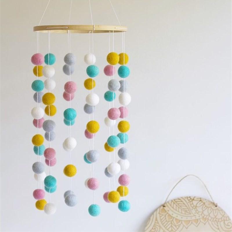 Wooden Ring With Felt Balls Wind Chimes Newborn Baby Bed Bell Pendant Kids Room Decoration Wooden Wind Chime Bed Bell Nursery Mobile Crib Bed Bell Wall Hanging Ornament Stevvex