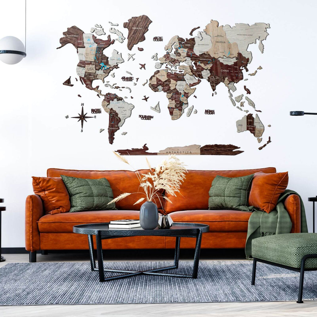 3D Wooden World Map Cappuccino (for US only) - SJB-DIAMOND ELITES