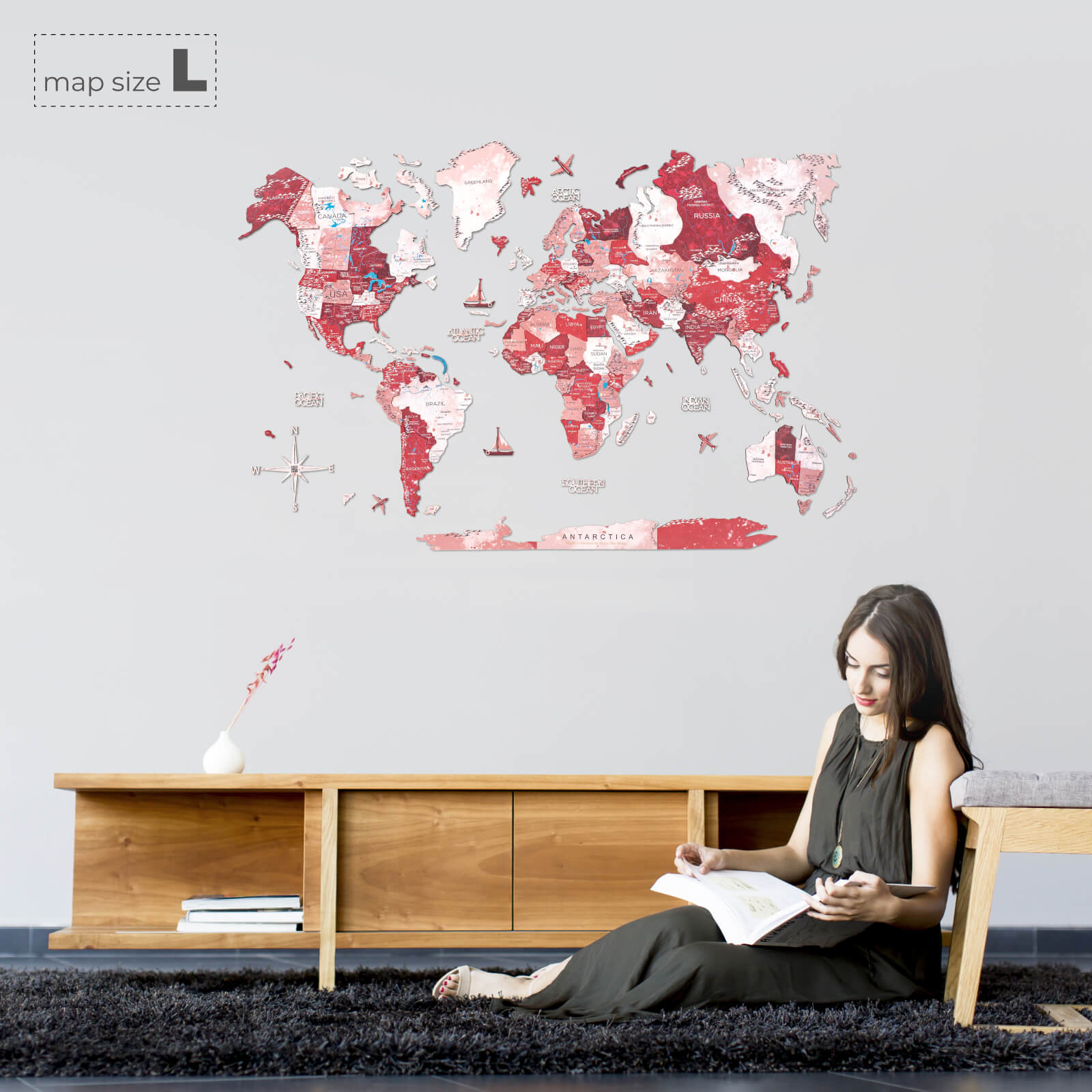 3D Wooden World Map Volcano Enjoy The Wood