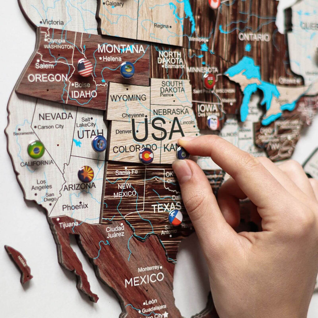 3D Wooden World Map Cappuccino (for US only) - SJB-DIAMOND ELITES