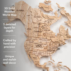 3D Solid Wooden World Map - Ash - SJB-DIAMOND ELITES