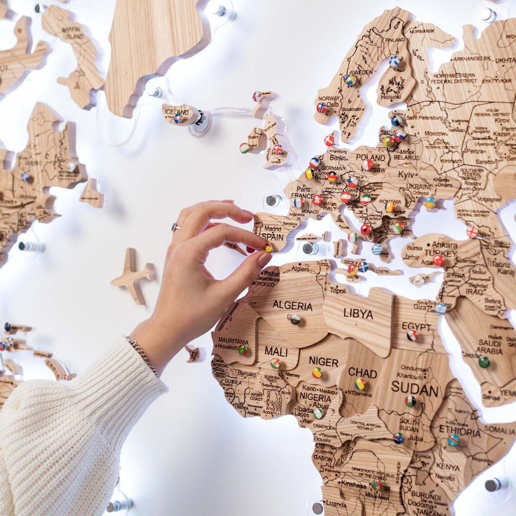 3D Solid Wooden World Map - Ash - SJB-DIAMOND ELITES