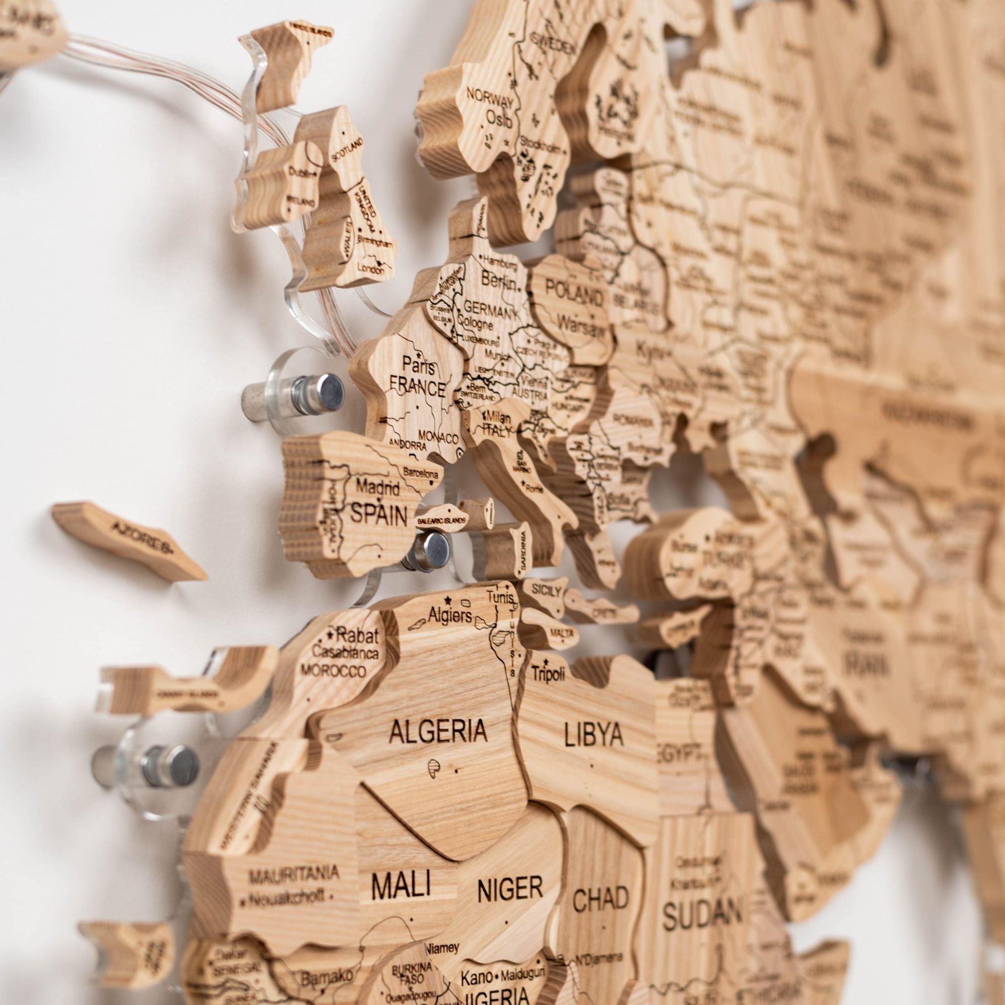 3D Solid Wooden World Map - Ash - SJB-DIAMOND ELITES