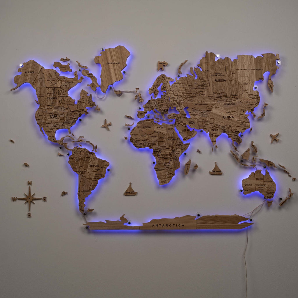 3D Solid Wooden World Map - Ash - SJB-DIAMOND ELITES