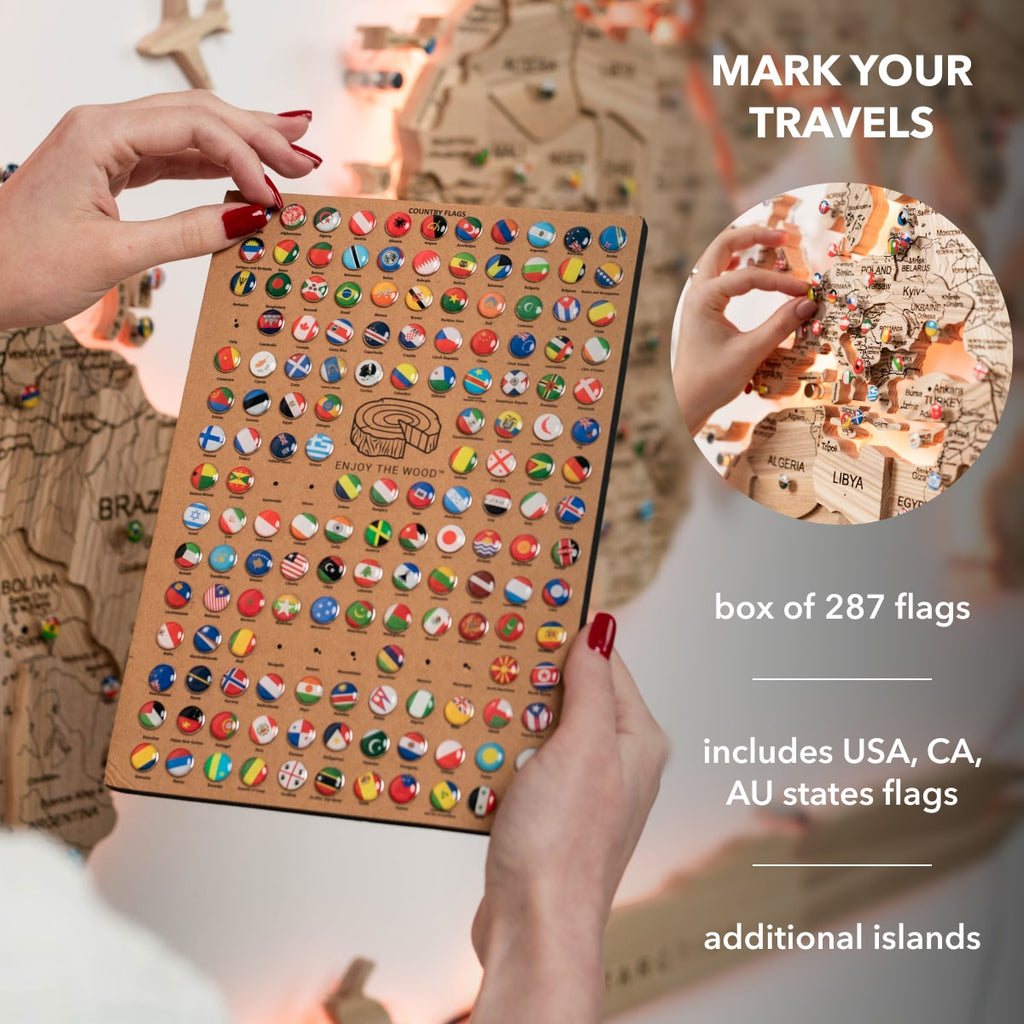 3D Solid Wooden World Map - Ash - SJB-DIAMOND ELITES