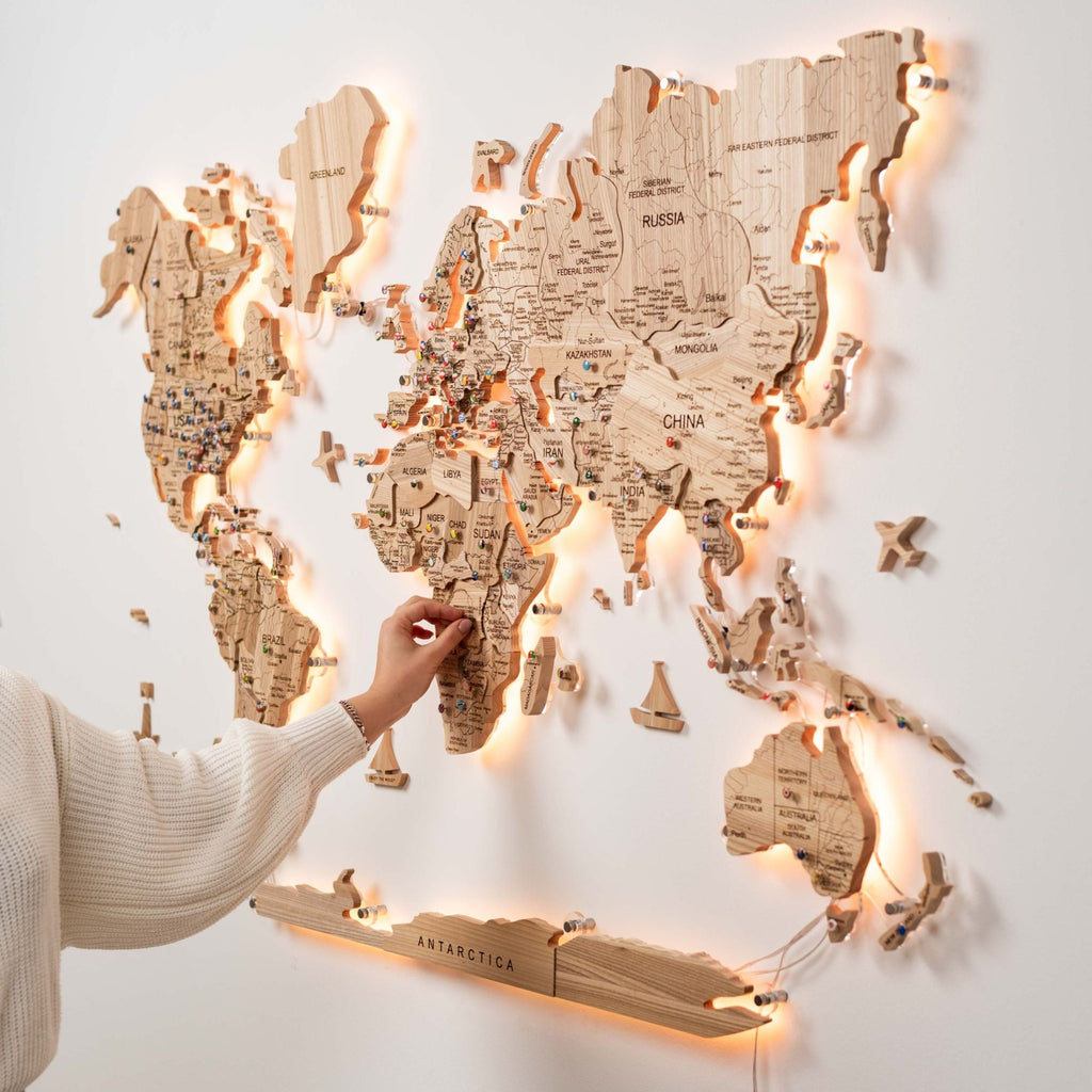 3D Solid Wooden World Map - Ash - SJB-DIAMOND ELITES