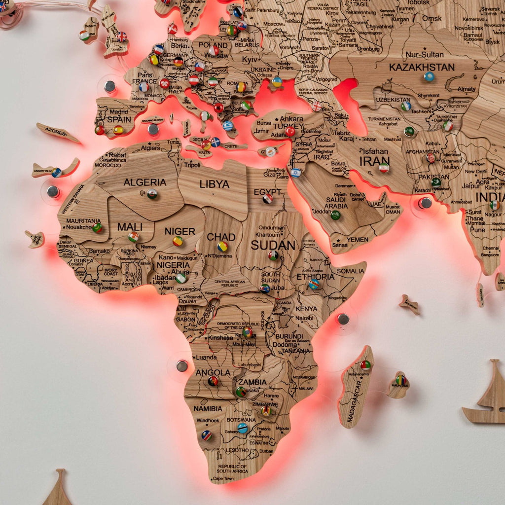 3D Solid Wooden World Map - Ash - SJB-DIAMOND ELITES