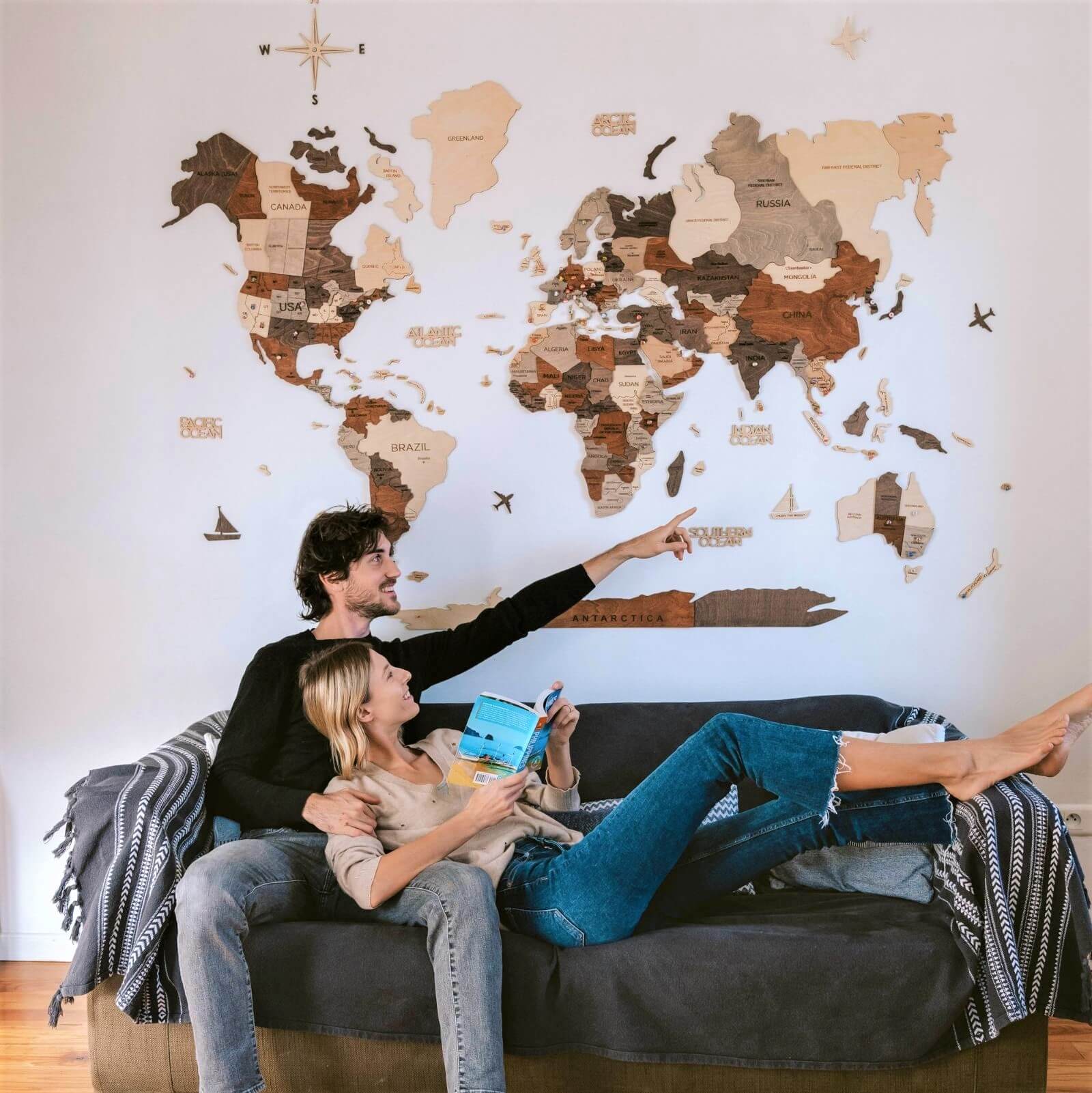 3D Wooden World Map Multicolor Enjoy The Wood