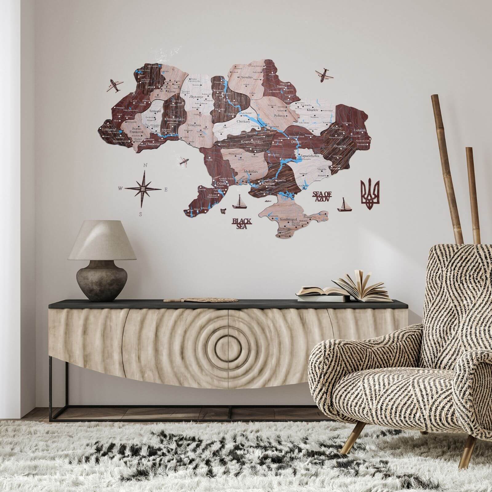 Wooden Map of Ukraine Cappuccino Enjoy The Wood