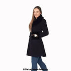 Wool Blend Faux Fur Collar Midi Coat