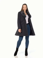 Wool Blend Faux Fur Collar Midi Coat