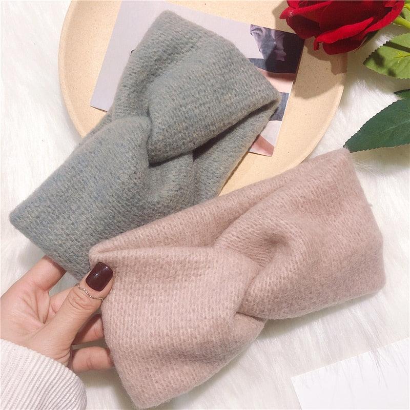 Woolen Cross Cross Top Knot Elastic Hair Bands for Women Soft Solid Color Turban Headbands Women Girls Gorgeous Hair Accessories For Women Stevvex