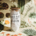 Wake Up Look Hot 17oz Glass Tumbler With Bamboo Lid - Motivational Coffee Cup BandsCo Straps