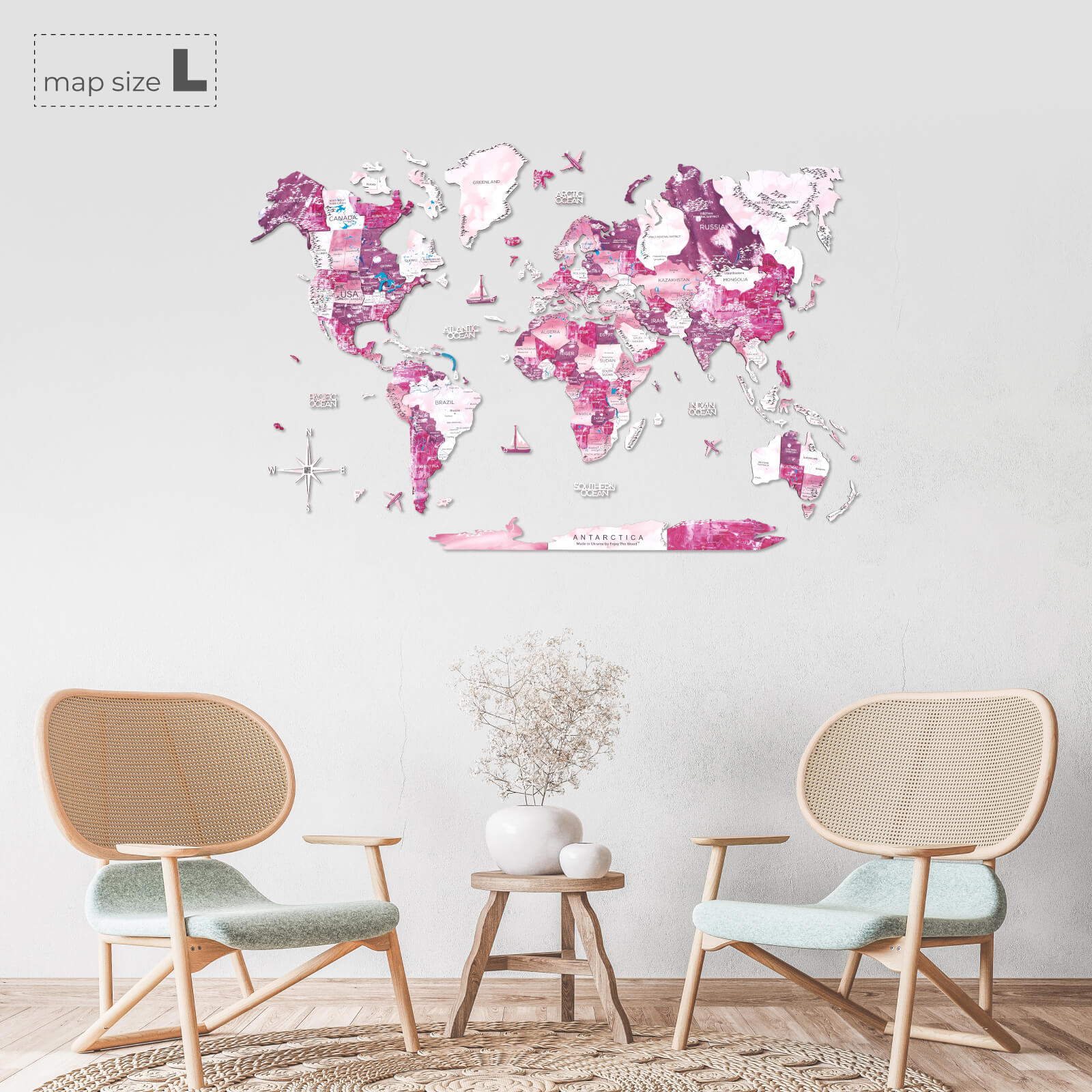 3D Wooden World Map Dream Enjoy The Wood