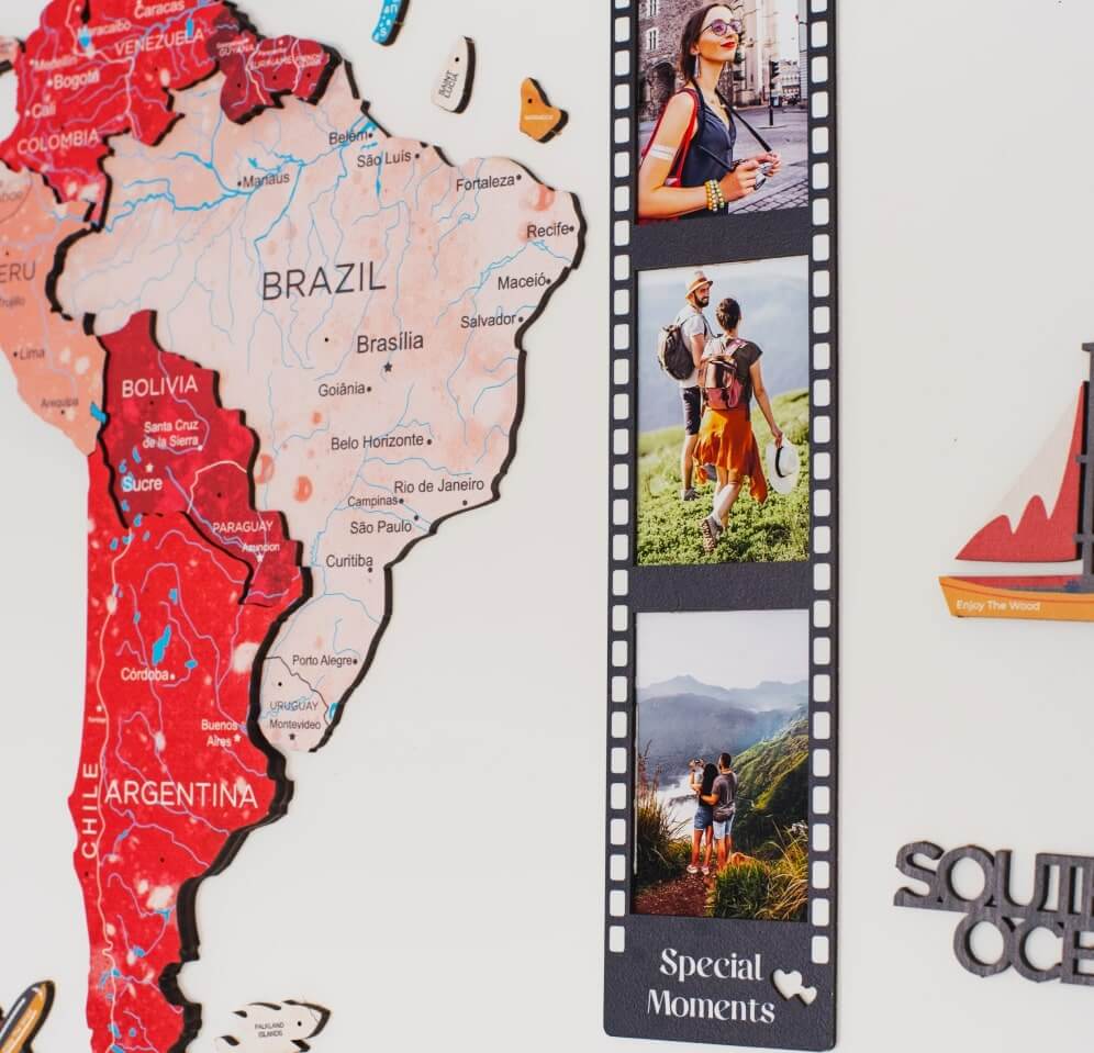 3D Wooden World Map Volcano Enjoy The Wood