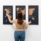 Cork world map triptych - Black - SJB-DIAMOND ELITES