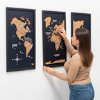 Cork world map triptych - Black - SJB-DIAMOND ELITES