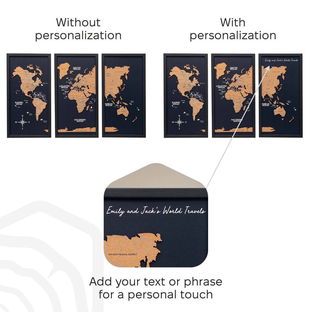 Cork world map triptych - Black - SJB-DIAMOND ELITES