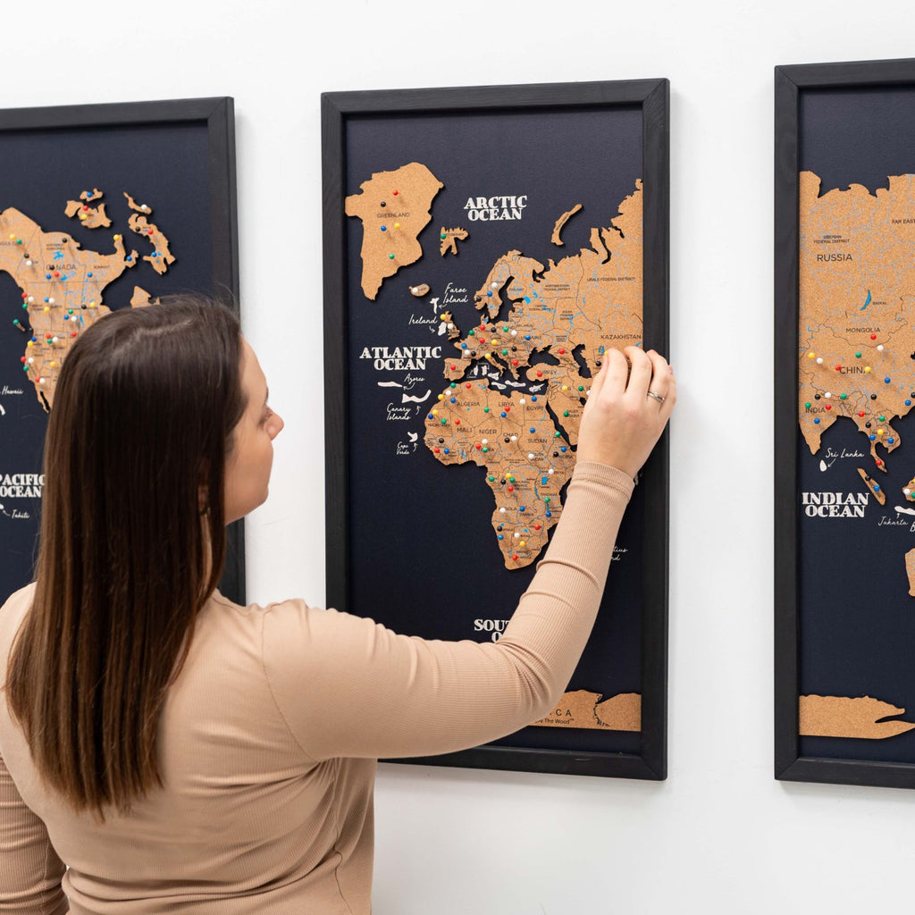 Cork world map triptych - Black - SJB-DIAMOND ELITES
