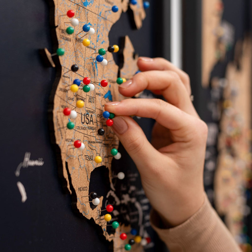Cork world map triptych - Black - SJB-DIAMOND ELITES