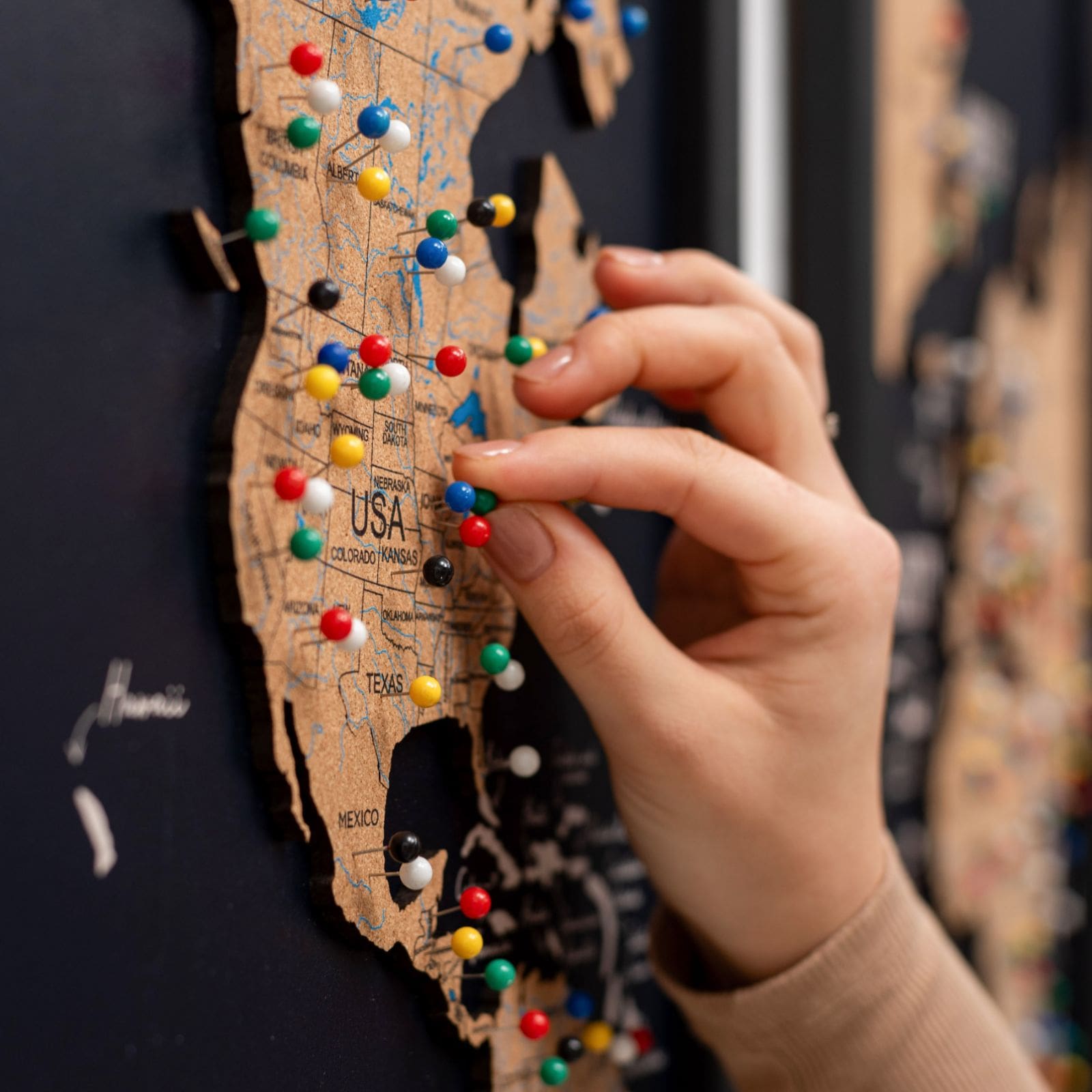 Cork world map triptych - Black - SJB-DIAMOND ELITES