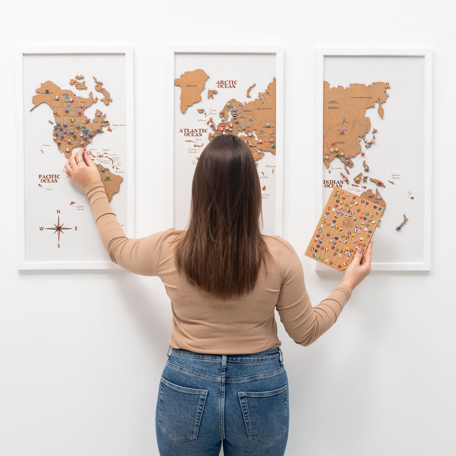 Cork world map triptych - White - SJB-DIAMOND ELITES