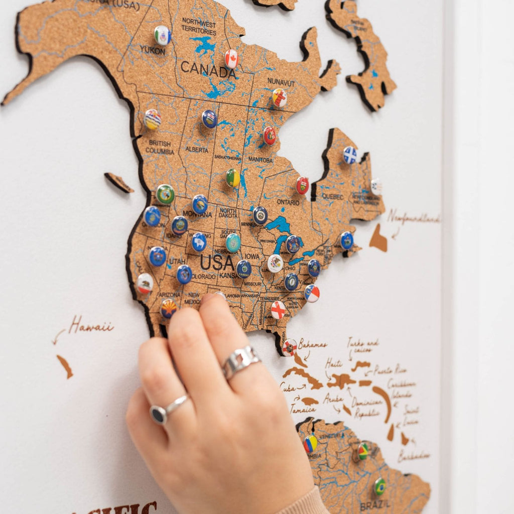 Cork world map triptych - White - SJB-DIAMOND ELITES