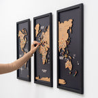 Cork world map triptych - Black - SJB-DIAMOND ELITES