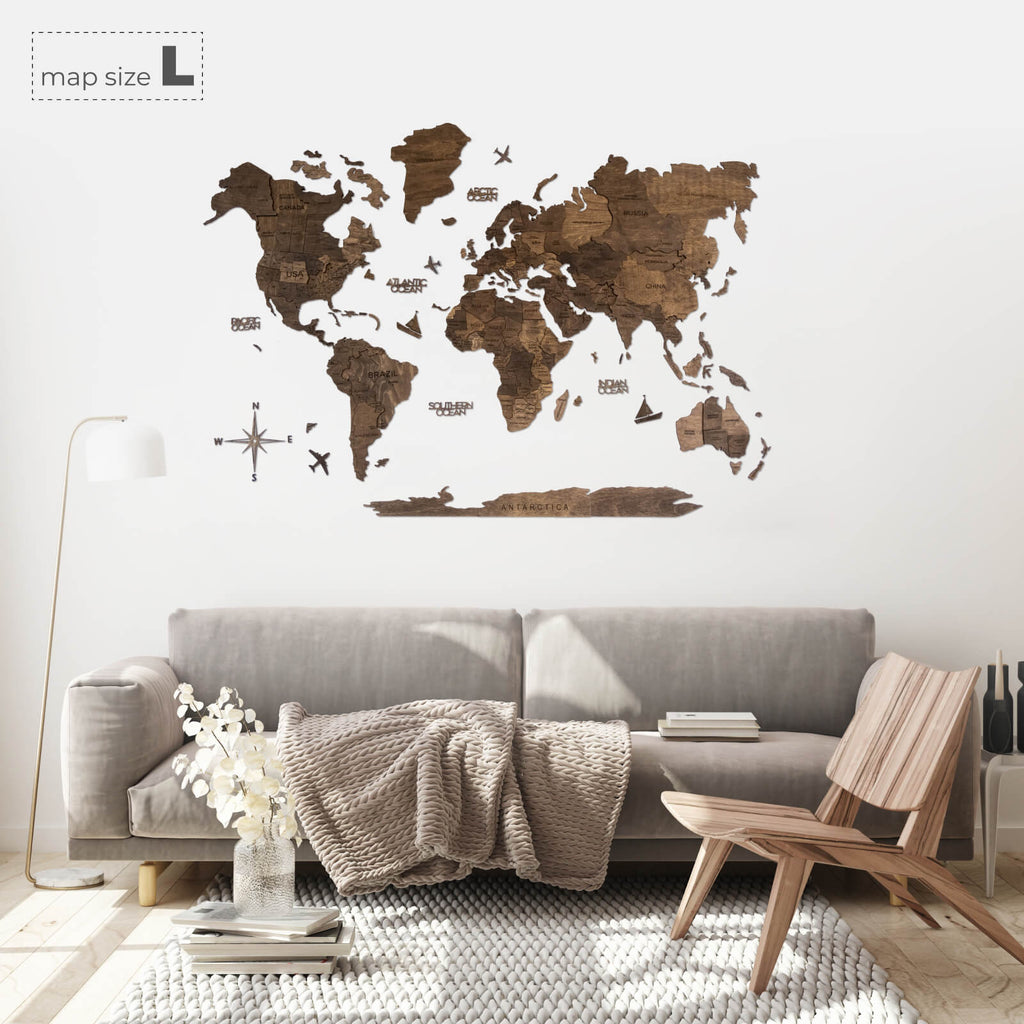 3D Wooden World Map Dark Walnut (for US only) - SJB-DIAMOND ELITES